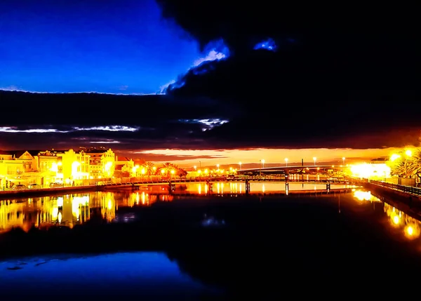 Vista Noturna Tavira Pelo Rio Gilau — Fotografia de Stock