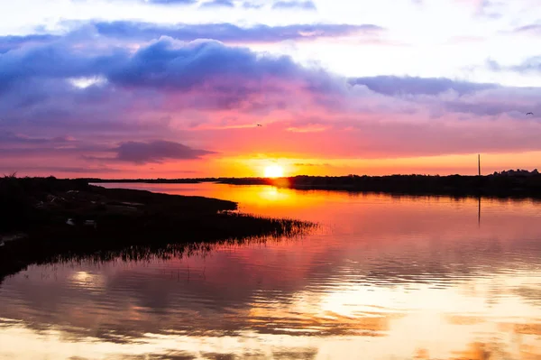 Salida Del Sol Del Río Gilau Tavira — Foto de Stock