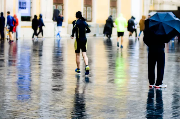 Man Running Rain People — 스톡 사진
