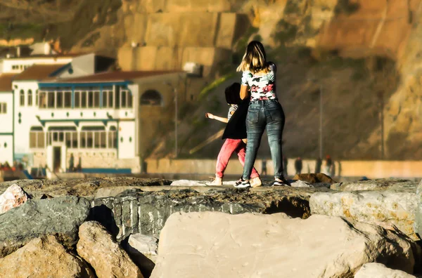 Mãe Filha Cais Pedra — Fotografia de Stock