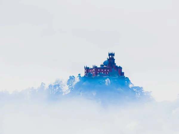 Palacio Sintra Peña Visto Desde Ericeira Con Zoom Niebla — Foto de Stock