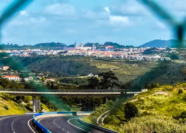 View Distant City Wire Fence — Stock Photo, Image