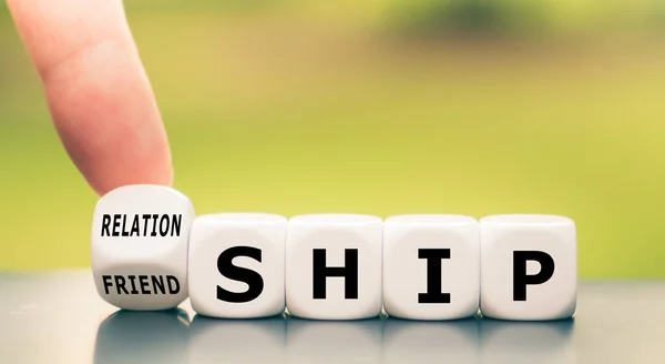 Friendship Relationship Hand Turns Dice Changes Word Friendship Relationship — Stock Photo, Image