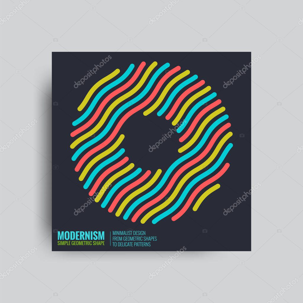Abstract Poster . Backgrounds in Retro Swiss Flat Style. Isolated Figure, Geometric Shape, Logo for Covers, Posters, Flayer Designs. Vector Electric Color Illustration Blue, Yellow, Pink