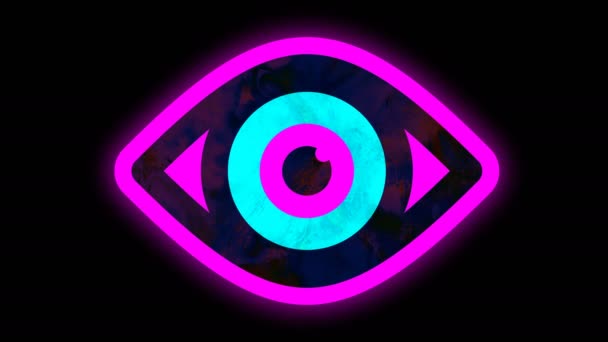 Shimmering δόνησης ανοιχτό μάτι σύμβολο, νέον επίδραση ζωτικότητας βρόχο 4k — Αρχείο Βίντεο