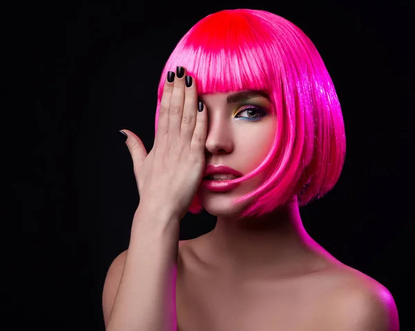 Woman with pink hair closing eye — Stock Photo, Image