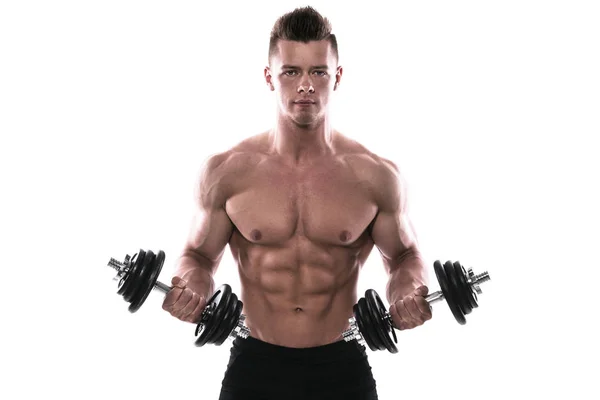 Jonge bodybuilder met halters — Stockfoto