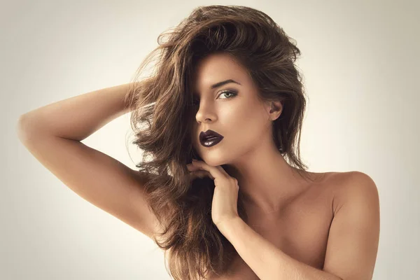 Beautiful woman with dark lipstick — Stock Photo, Image