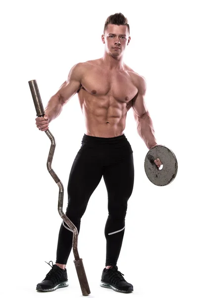 Young bodybuilder with barbell — Stock Photo, Image