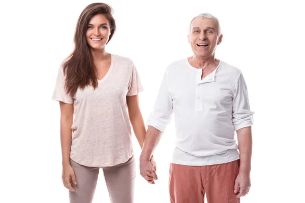 Güzel kadın ve yaşlı baba — Stok fotoğraf