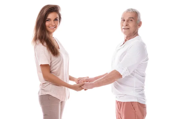 Beautiful woman and elderly father — Stock Photo, Image