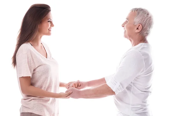 Elderly man and beautiful daughter — Stock Fotó