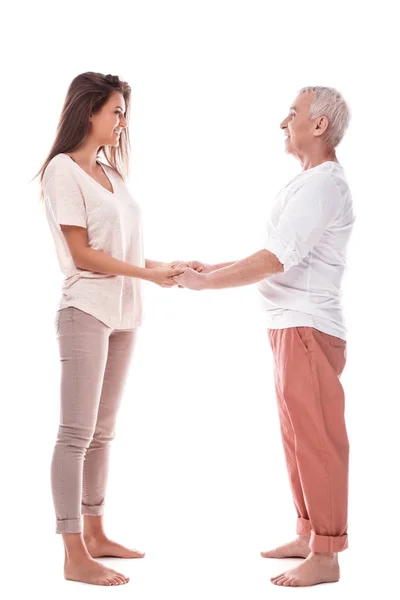 Güzel kadın ve yaşlı baba — Stok fotoğraf