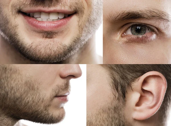 Collage Imágenes Primer Plano Con Partes Faciales Masculinas — Foto de Stock