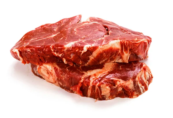 Trozos Crudos Carne Res Sobre Fondo Blanco —  Fotos de Stock