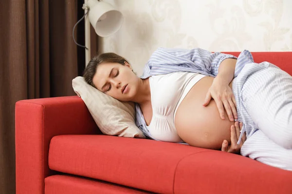 Pregnant Woman Home Feels Sick Different Health Problems Pregnancy — Stock Photo, Image