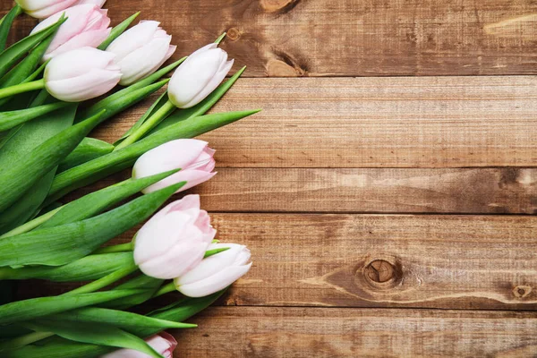 Mooie Roze Tulp Bloemen Het Houten Bord — Stockfoto