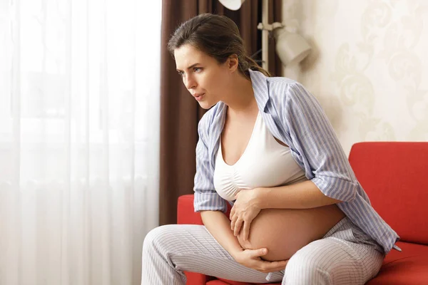 Pregnant Woman Home Feels Sick Different Health Problems Pregnancy — Stock Photo, Image