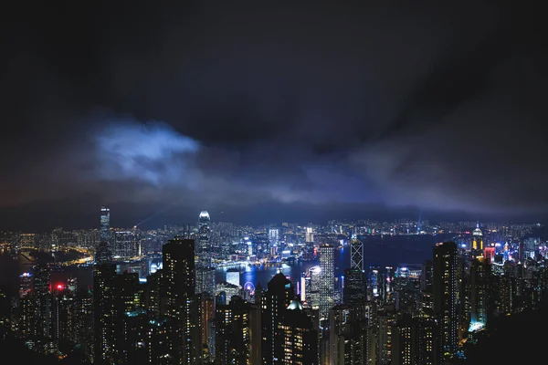 Vista Della Città Moderna Notte Hong Kong Dalla Collina Victoria — Foto Stock