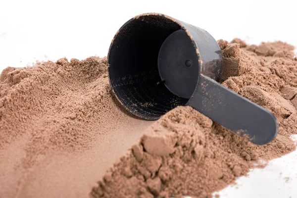 Closeup Scoop Chocolate Protein Powder — Stock Photo, Image