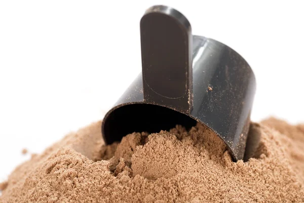 Closeup Scoop Chocolate Protein Powder — Stock Photo, Image