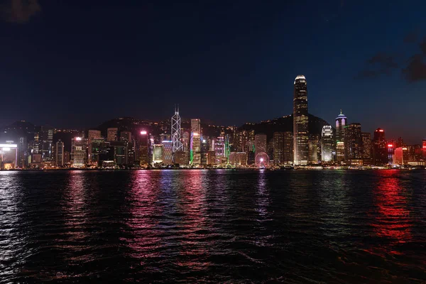 Vista Della Città Moderna Notte Hong Kong Dal Porto Victoria — Foto Stock