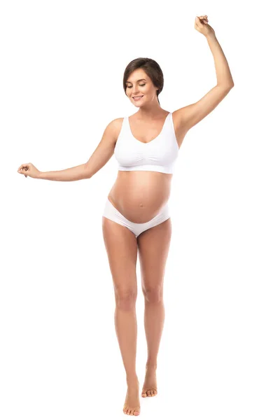 Młoda Piękna Kobieta Ciąży Bieliźnie Białym Tle — Zdjęcie stockowe