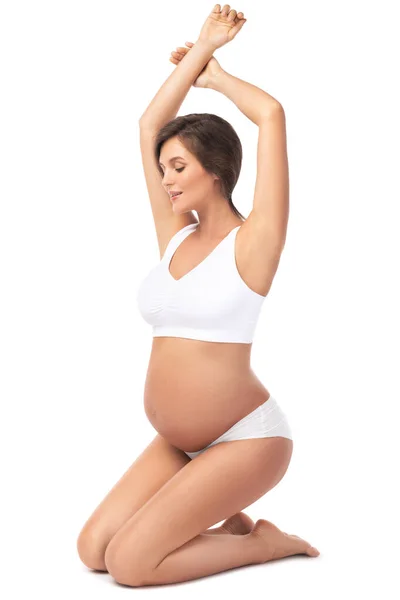 Молодая Красивая Беременная Женщина Белом Фоне — стоковое фото