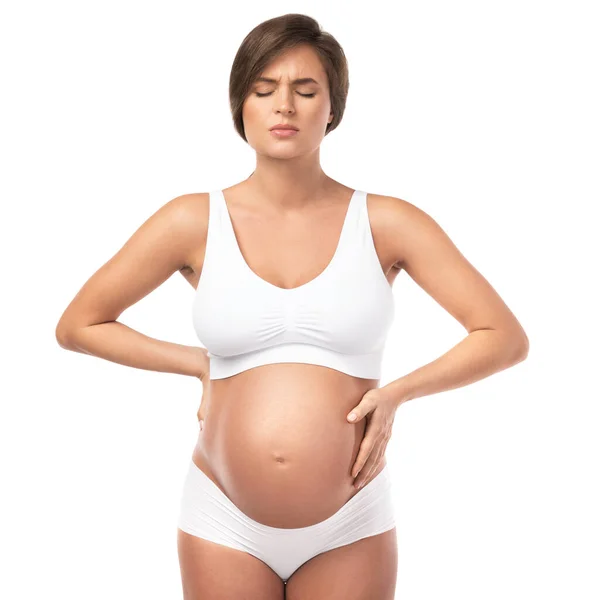 Těhotná Žena Trpí Bolestí Břicha Koncepce Různých Zdravotních Problémů Během — Stock fotografie