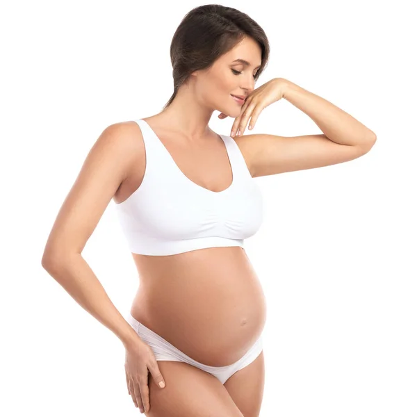 바탕에 란제리를 아름다운 임신부 — 스톡 사진