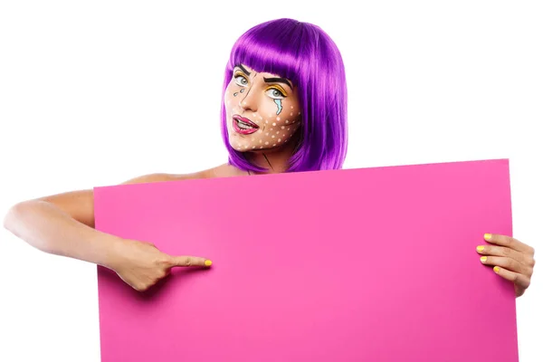 Model Kreatywnym Obrazie Pop Art Makijaż Jest Gospodarstwa Różowy Pusty — Zdjęcie stockowe