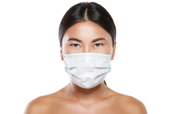 Mujer Asiática Que Usa Mascarilla Facial Para Protegerse Contaminación Del —  Fotos de Stock