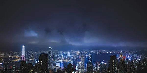 Vista Della Città Moderna Notte Hong Kong Dalla Collina Victoria — Foto Stock