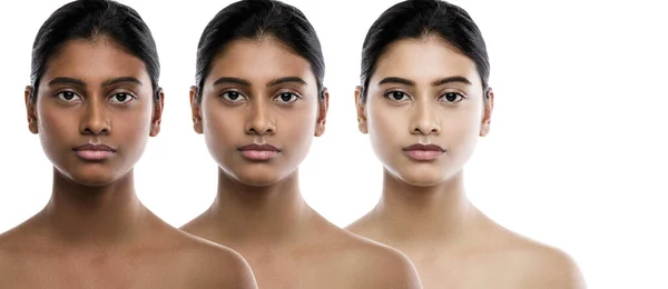 Wanita India Yang Cantik Dan Hasil Dari Perawatan Pemutih Kulit — Stok Foto