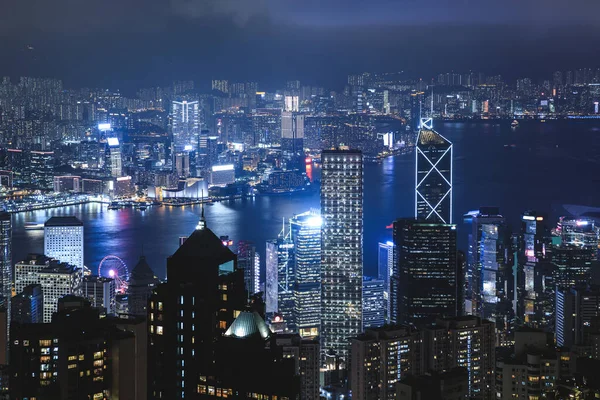 Vista Della Città Moderna Notte Hong Kong Dalla Collina Victoria — Foto Stock