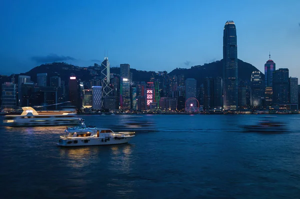 Vista Della Città Moderna Notte Hong Kong Dal Porto Victoria — Foto Stock