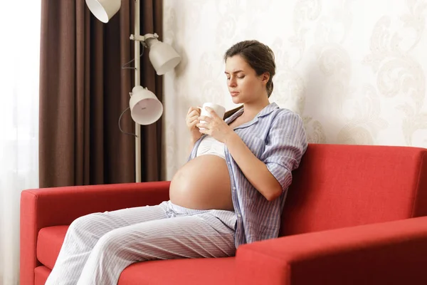 Young Pregnant Woman Sore Throat Home — Stock Photo, Image