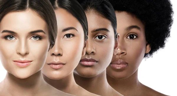 Vielethnische Schönheit Verschiedene Ethnische Frauen Kaukasische Afrikanische Asiatische Und Indische — Stockfoto