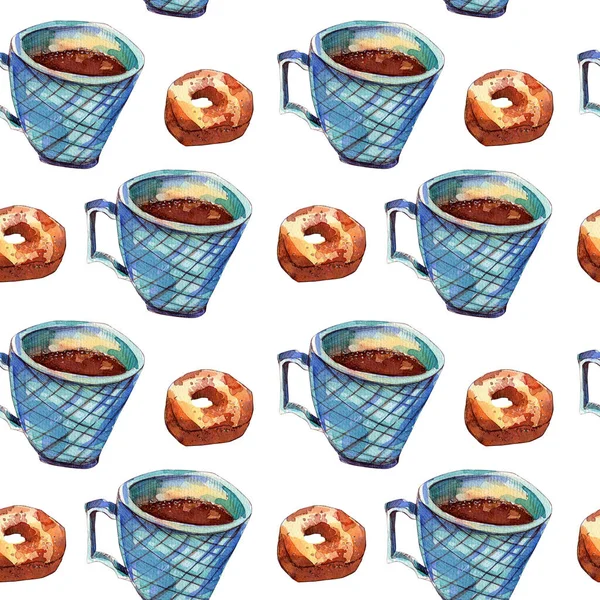 Nahtloses Muster mit Kaffeebecher und Donut. — Stockfoto