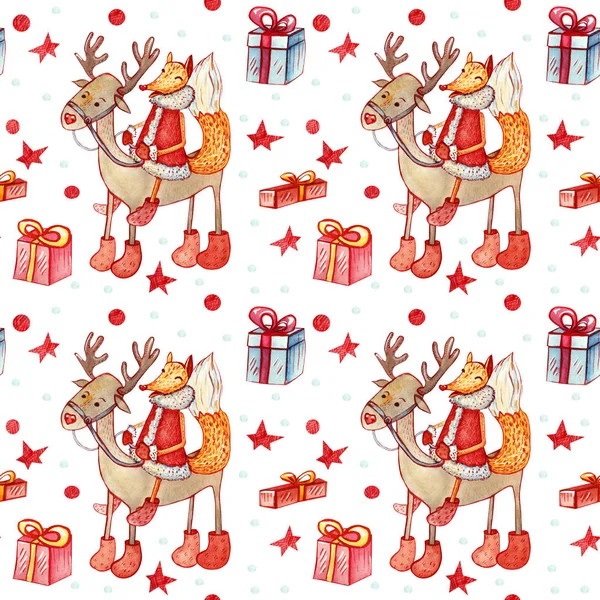 Weihnachten nahtlosen Hintergrund mit Fuchs. — Stockfoto