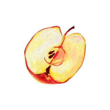 Beyaz arka planda yarım kırmızı elma izole edilmiş.