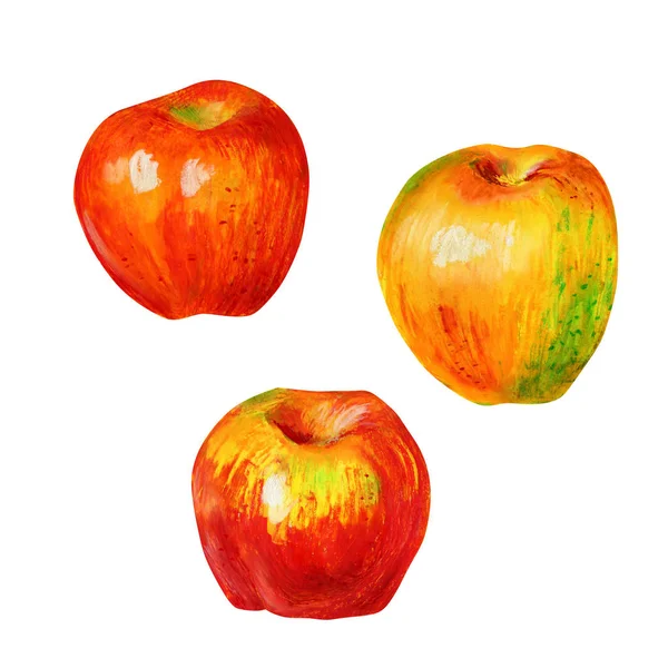 Trzy jabłka na białym tle na białym tle. — Zdjęcie stockowe