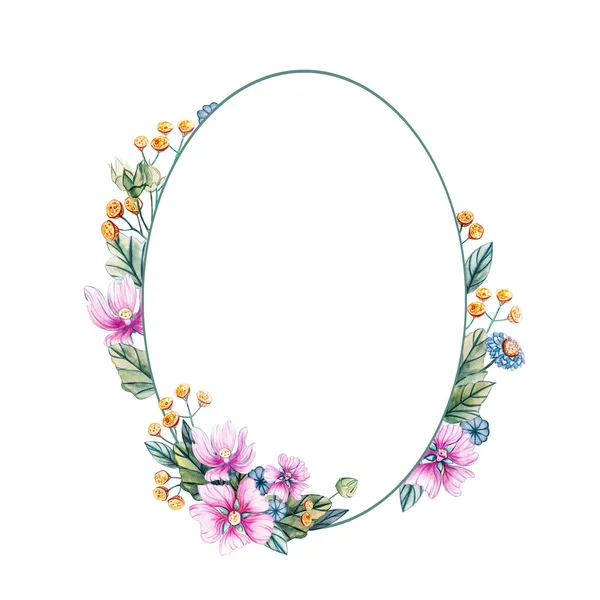 Frame for a wedding with watercolor flowers. — Stock Photo, Image