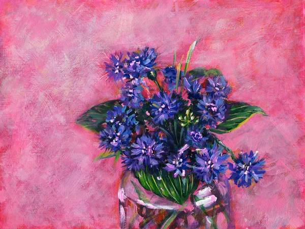 Still life with cornflowers. Acrylic painting. Royalty Free Stock Images
