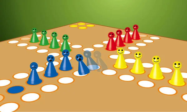 Ludo jogo de tabuleiro pessoa pedras masculinas figura jogar —  Vetores de Stock