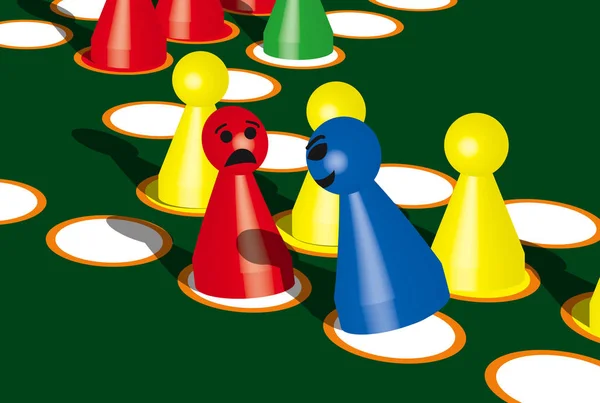 Ludo jogo de tabuleiro pessoa pedras masculinas figura jogar — Vetor de Stock