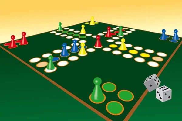 Ludo jogo de tabuleiro pessoa pedras masculinas figura jogar —  Vetores de Stock