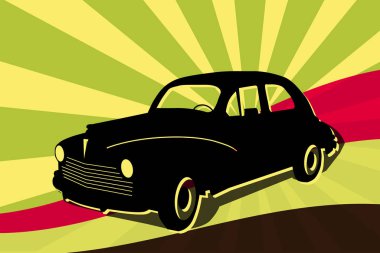 kız eski zaman arabası eski siluet gölge ana hat vektörü