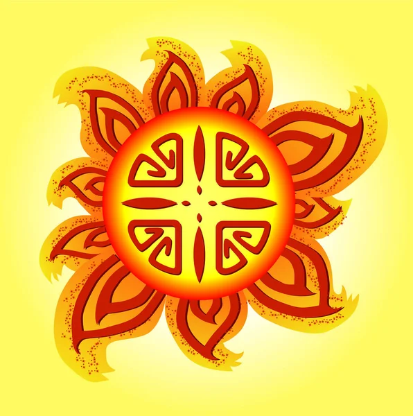 Illustrazione astratta di un sole con rune rosse — Vettoriale Stock