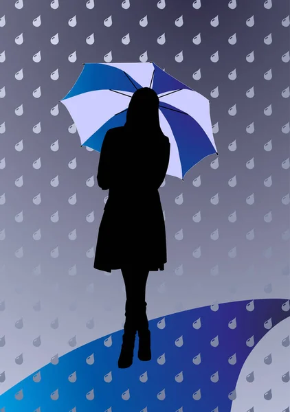 Girl pretty with coat walking in the rain — Stock Vector